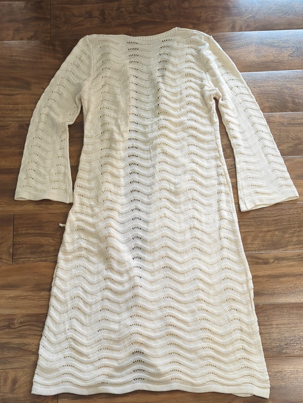 Cupshe Long Sleeve Cream Crochet Long Beach Cover-Up Kimono - Picture 3 of 10